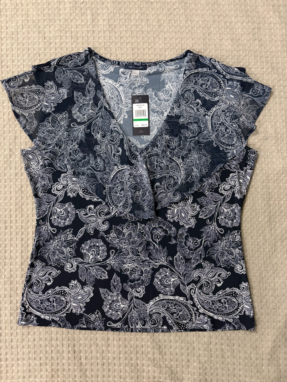 Tommy Hilfiger Navy and White Paisley Tank Top